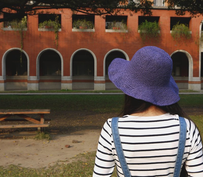 阿母の的手作帽-夏日纸绳帽-可折式大圆帽-蓝紫色 - 帽子 - 纸 紫色