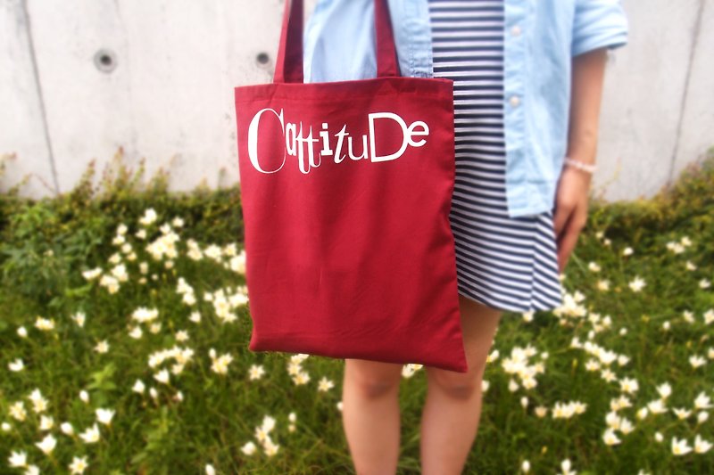 【Cattitude】原创设计　绵麻 麻布　纯色　文字　手提袋 Type Tote bag 共３款 - 手提包/手提袋 - 棉．麻 红色