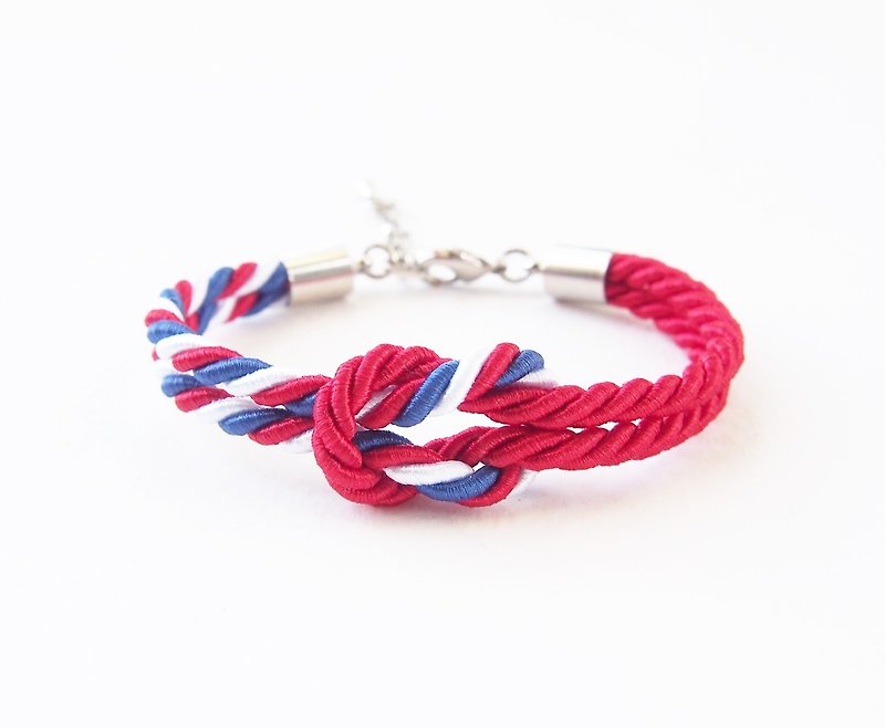 Red and Tri-color rope knot bracelet - 手链/手环 - 其他材质 多色