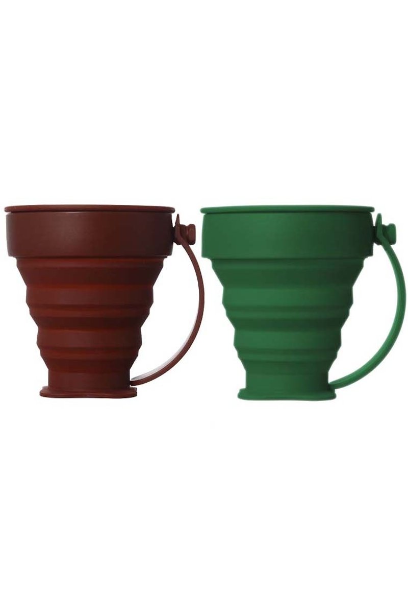 环保  Sili Cup 轻巧可折叠咖啡杯 硅胶杯 礼物 旅行杯组 - 咖啡色配绿色 (1套2件) - 水壶/水瓶 - 硅胶 绿色