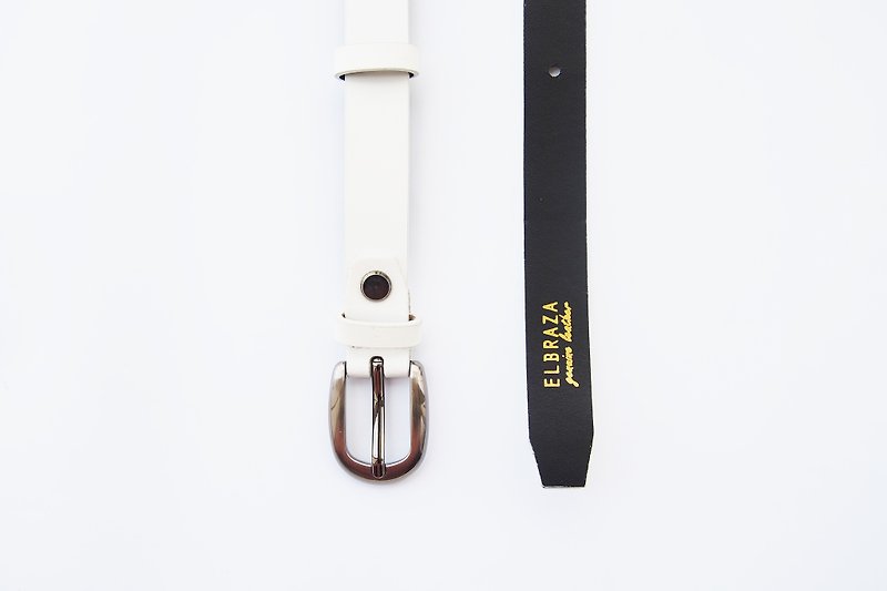 White genuine leather woman belt with smoked black buckle - cut to size - 腰带/皮带 - 真皮 白色