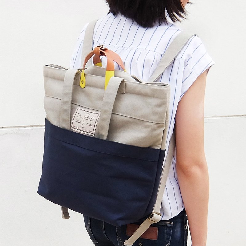 Swift sky backpack : light grey / navy - 后背包/双肩包 - 棉．麻 灰色