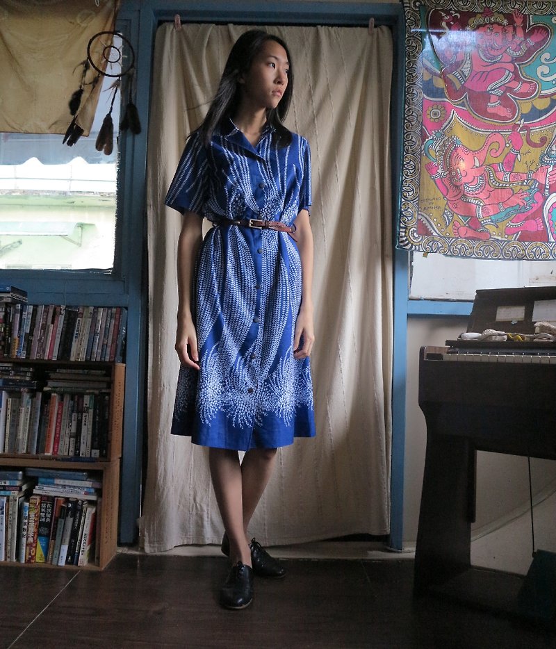 FOAK古着 蓝色麦穗洋装 - 洋装/连衣裙 - 其他材质 蓝色