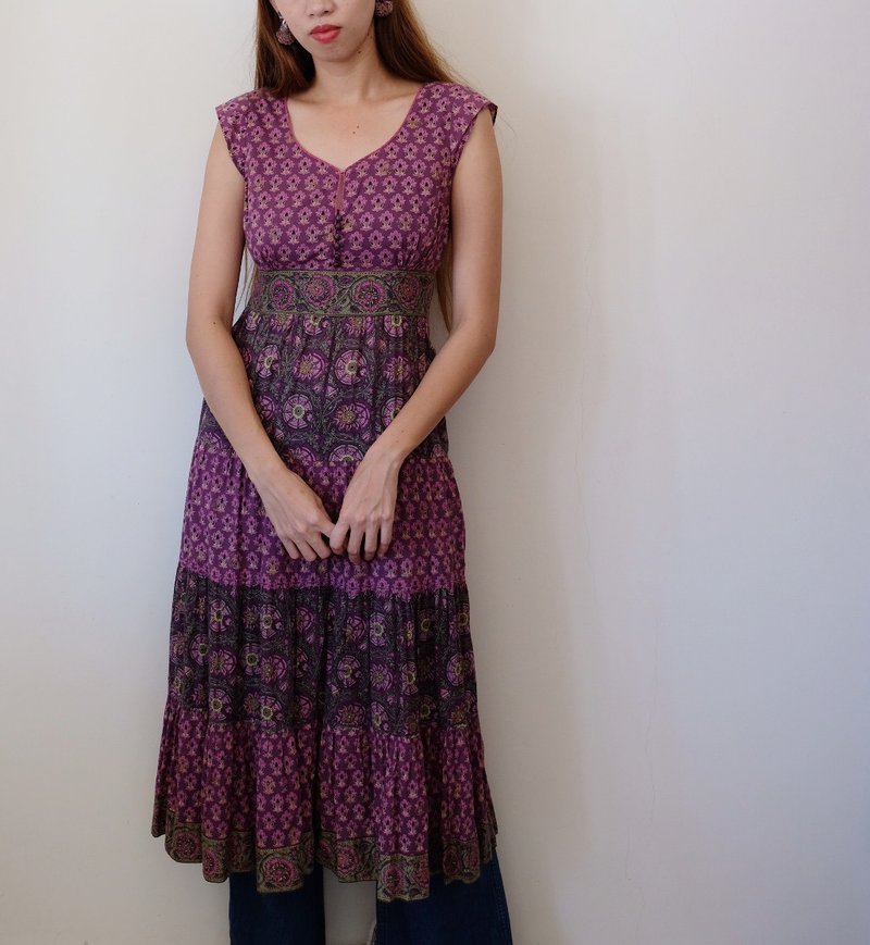 Vintage Anokhi for east dress 印度盖印无袖洋装 - 洋装/连衣裙 - 棉．麻 