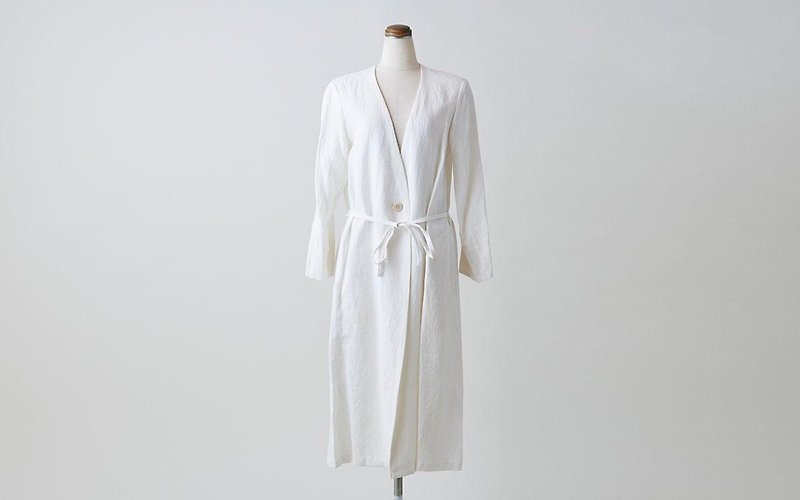 リネンショップコート（オフホワイト） - 女装休闲/机能外套 - 棉．麻 白色