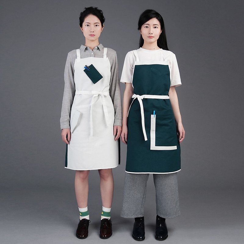 ATOM 城市围裙 - 绿白双面 6种穿法 工作围裙 by rin - 围裙 - 棉．麻 绿色