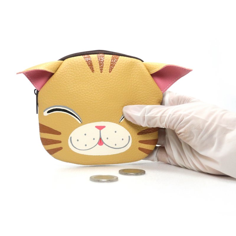 【雙11折扣】Smiling orange cat coin purse ,small wallet bag with zip.various card poc - 零钱包 - 人造皮革 橘色