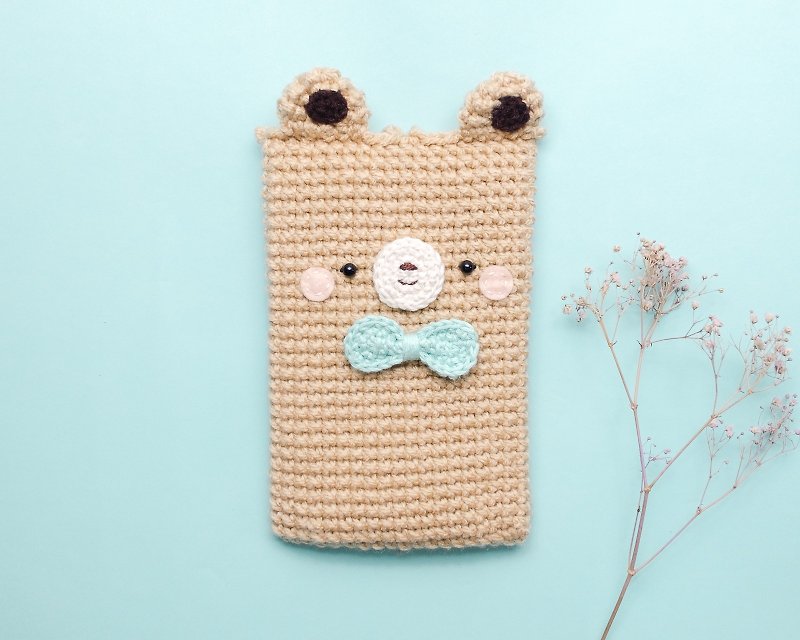 Cellphone Case a Cute Bear No.5/ Crochet case/ Cozy case/ iPhone case. - 手机壳/手机套 - 棉．麻 卡其色