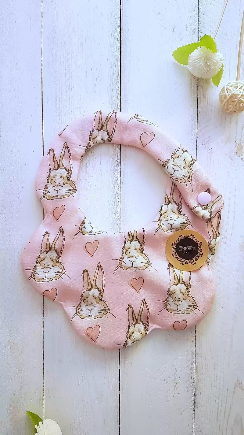 (粉红)可爱兔八重纱100%cotton双面造型围兜.口水巾 - 围嘴/口水巾 - 棉．麻 粉红色