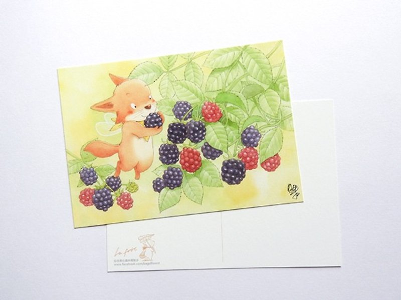 贝果插画明信片“黑莓－小狐狸莓果精灵” - 卡片/明信片 - 纸 紫色