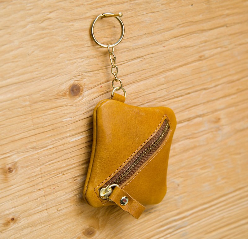 【小方块】ZiBAG-010 / 零钱包 / 钥匙圈 / 黄棕色-油蜡皮 - 零钱包 - 真皮 