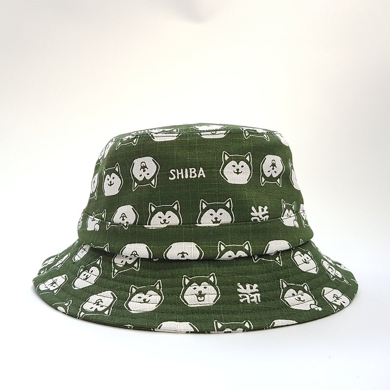 英式圆盘绅士帽  古典绿柴犬 2018 夏季新品 #升级渔夫帽款 #日布 - 帽子 - 棉．麻 绿色
