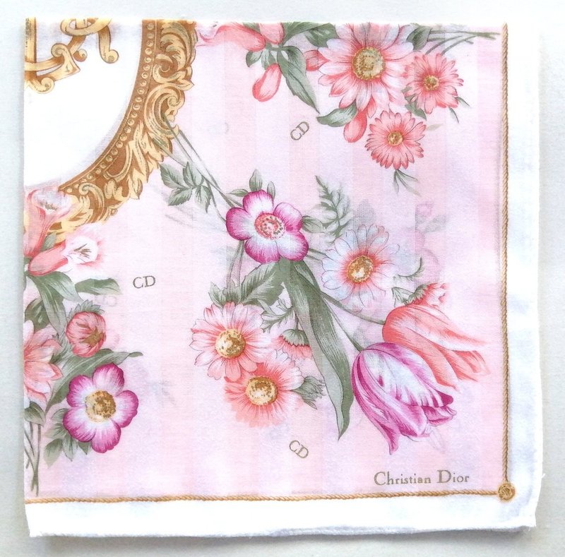 Christian Dior 复古手帕花卉粉色 19.5 x 19 英寸，复古围巾 - 手帕/方巾 - 棉．麻 粉红色