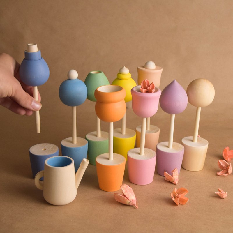 Colour Sorting Activities for Toddlers Montessori Pastel Wood Flower Bouquet - 玩具/玩偶 - 木头 多色