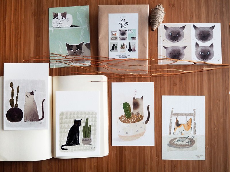 Postcard Cat 6 postcards. size 4x6 in PS002 - 卡片/明信片 - 纸 金色