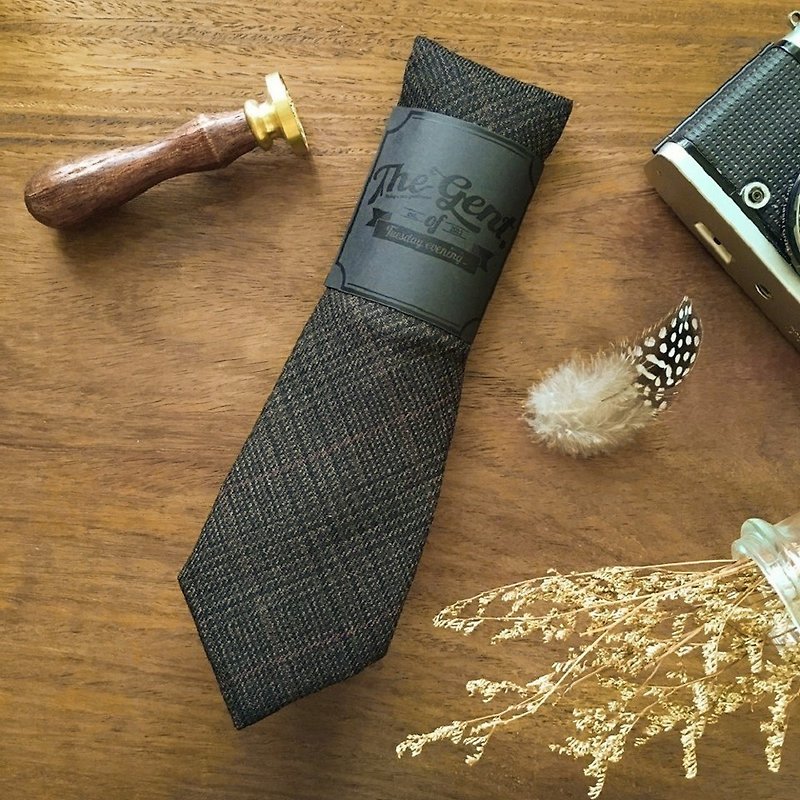 The GENT Dark Brown Glen Plaid Necktie - 领带/领带夹 - 棉．麻 咖啡色