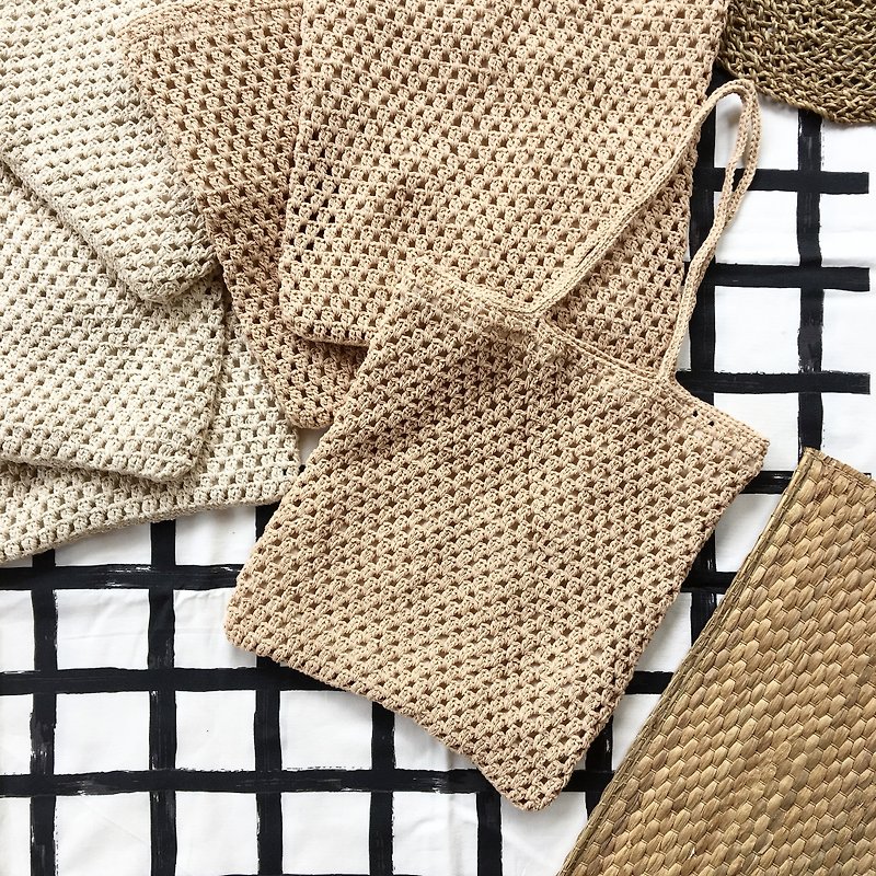 Beige/Creamy Tubia crochet bag - 手提包/手提袋 - 棉．麻 卡其色