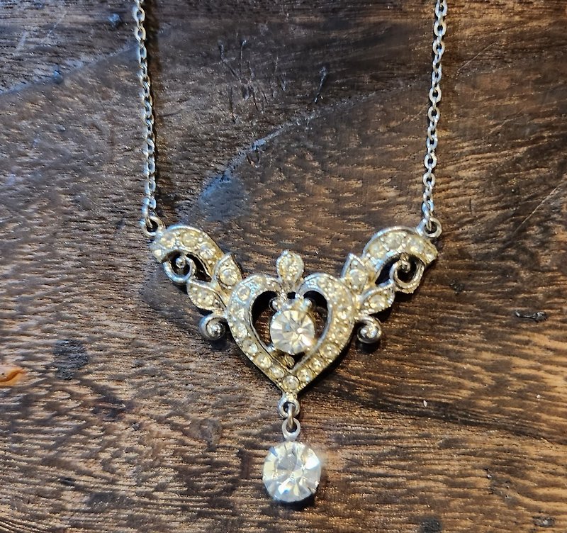古典心型水钻项链(约16寸) 美国古董店购入【毕业礼物】 - 项链 - 贵金属 银色