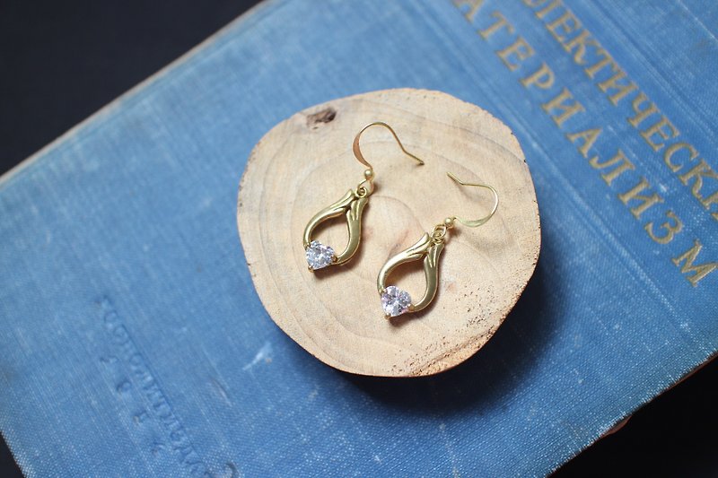 流心-锆石 黄铜耳环-针式 夹式 - 耳环/耳夹 - 其他金属 金色