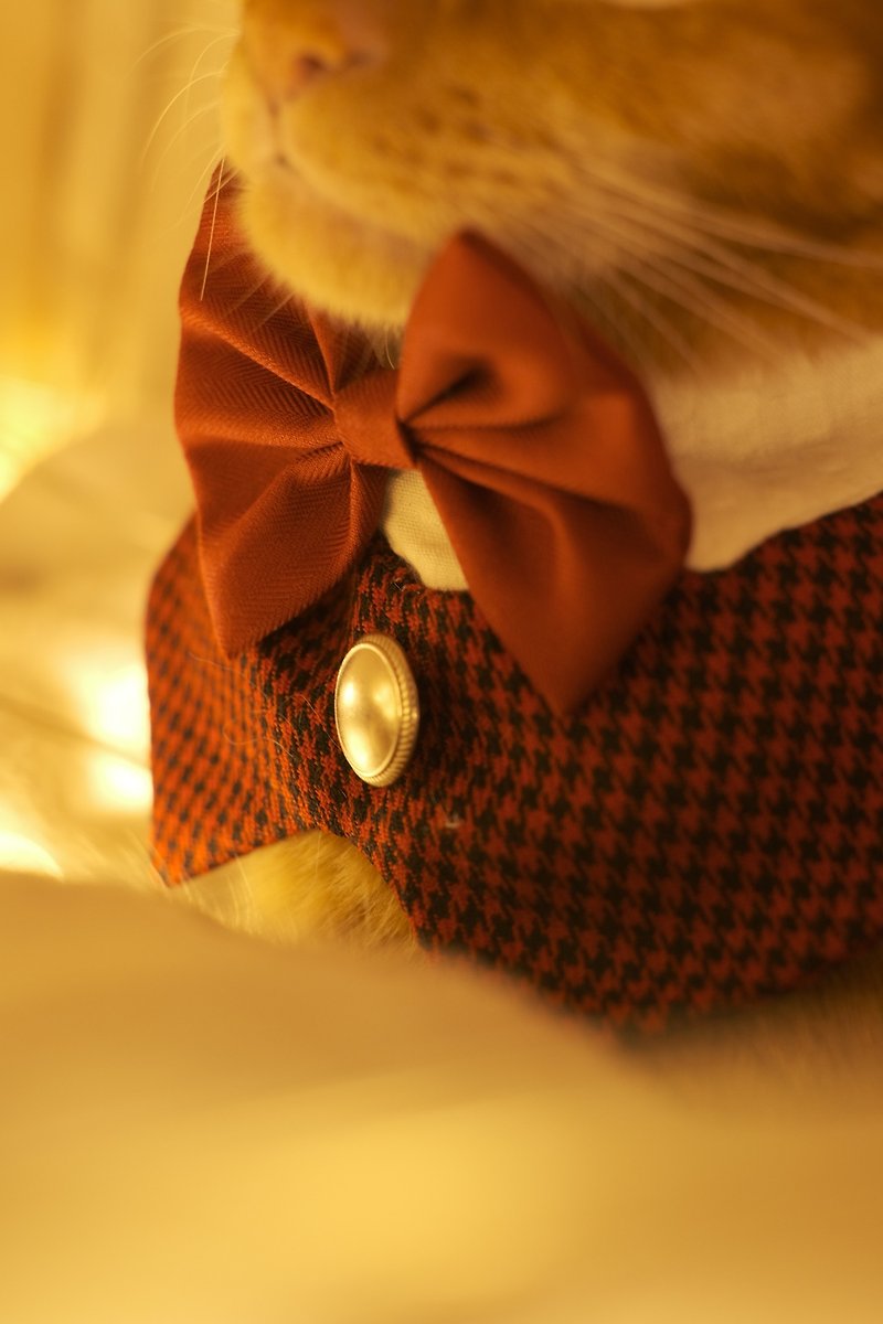 /圣诞限定 Christmas Edition/ 宠物礼服贵族西装领 红色千鸟格 - 衣/帽 - 棉．麻 红色