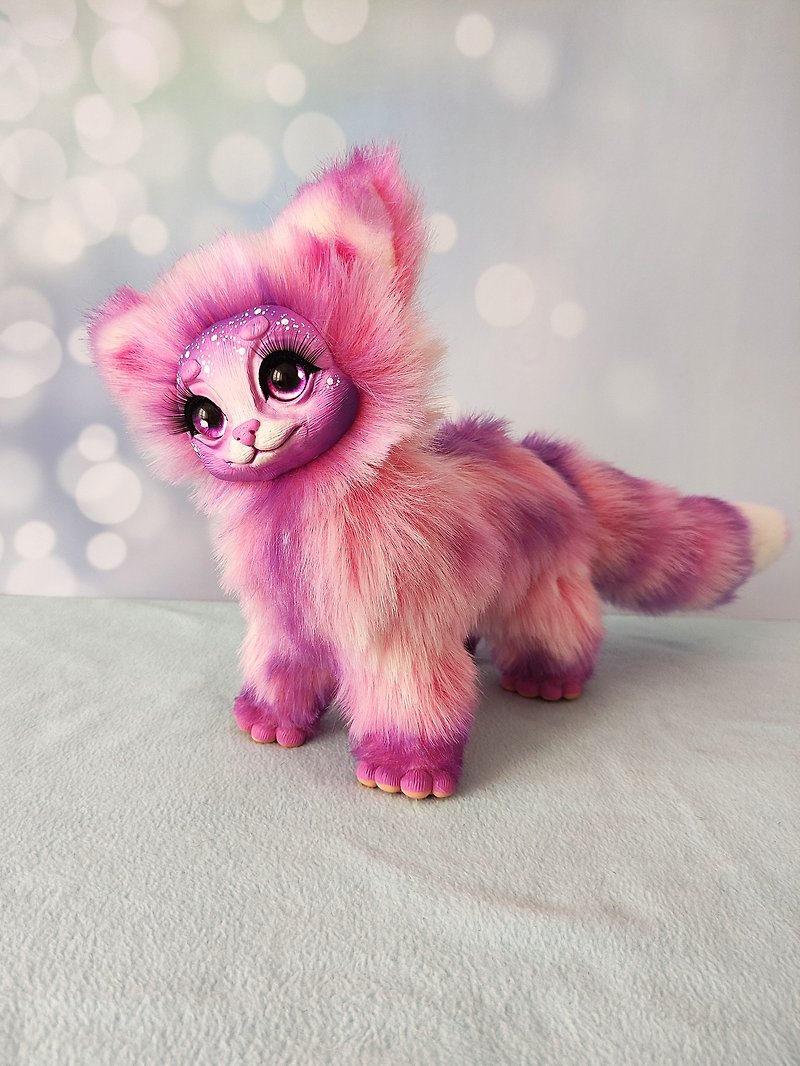 粉红甜猫, 毛绒玩具, 独一无二的, 可摆姿势的生物 - 玩偶/公仔 - 其他材质 粉红色