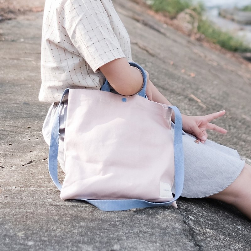 小方块托特包 - 粉 - 手提包/手提袋 - 棉．麻 粉红色