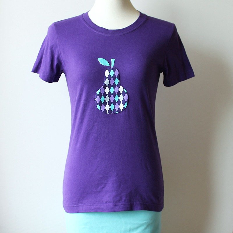 菱格纹西洋梨短袖T-shirt - 女装 T 恤 - 棉．麻 蓝色