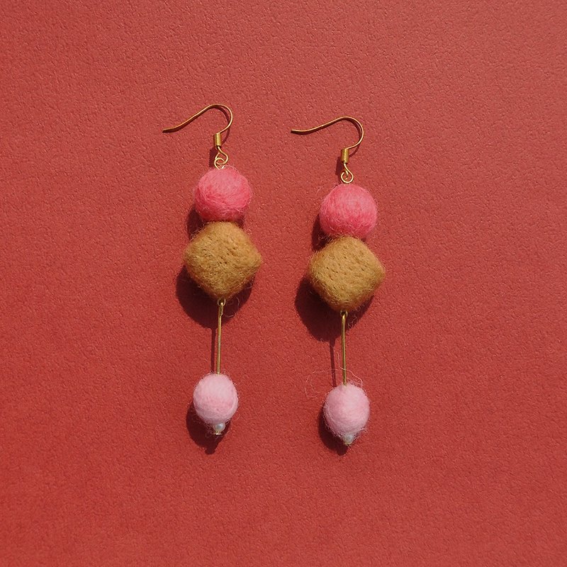 甜点色系羊毛毡耳环/耳夹 - 耳环/耳夹 - 羊毛 粉红色