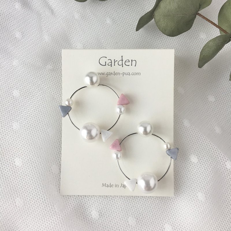 circle earrings pink blue silver - 耳环/耳夹 - 其他金属 多色