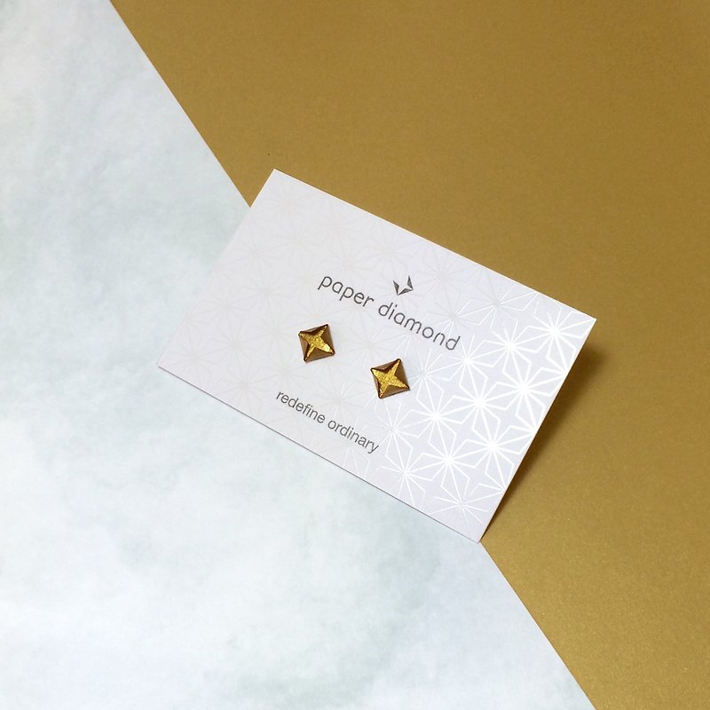 【出清品】绝版典雅哑金色折纸钻石形耳环 - 耳环/耳夹 - 纸 金色