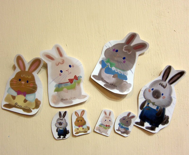 【完全防水贴纸套组】 手绘插画风格  卷卷兔 兔 rabbits bunny - 贴纸 - 防水材质 多色