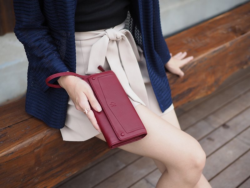 EVE : Long wallet, Long wallet, Burgundy wallet, leather wallet - 皮夹/钱包 - 真皮 红色