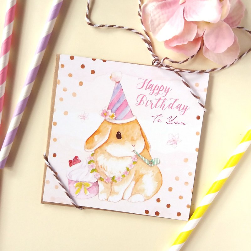 兔兔生日明信片 - 粉红款 - 卡片/明信片 - 纸 粉红色