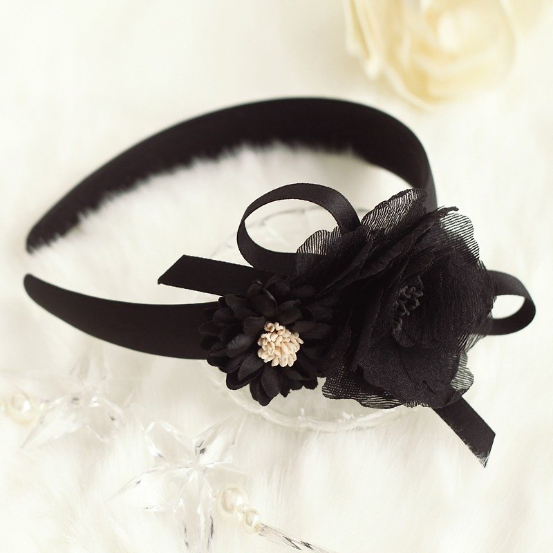 薄纱花饰头箍 - 发饰 - 其他材质 黑色