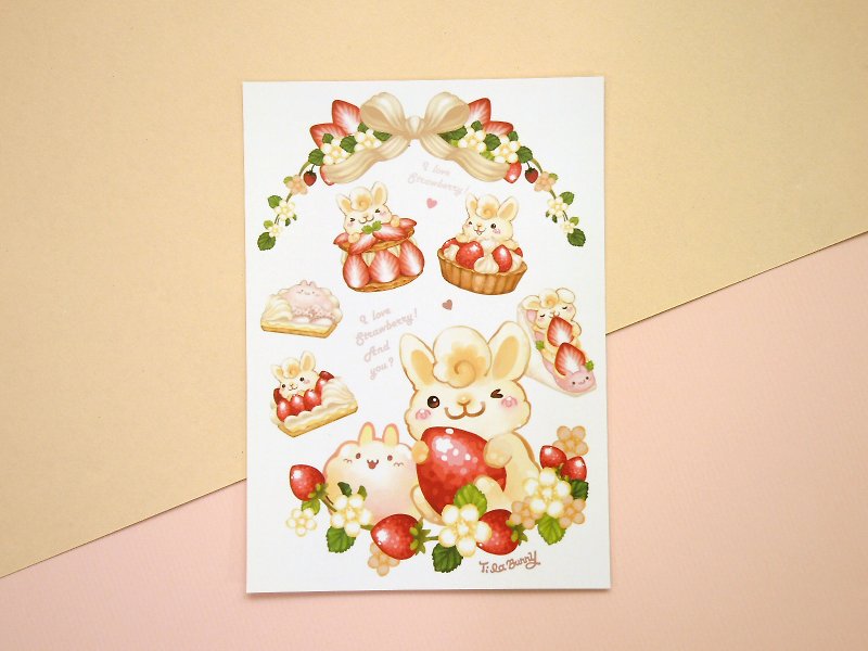 明信片-草莓兔2.0 - 卡片/明信片 - 纸 红色