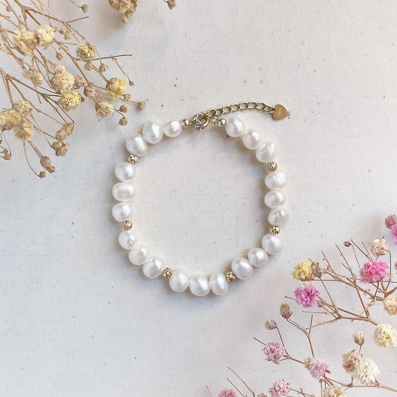 天然淡水珍珠 925纯银手链  白色巴洛克珍珠 情人节礼物 - 手链/手环 - 珍珠 