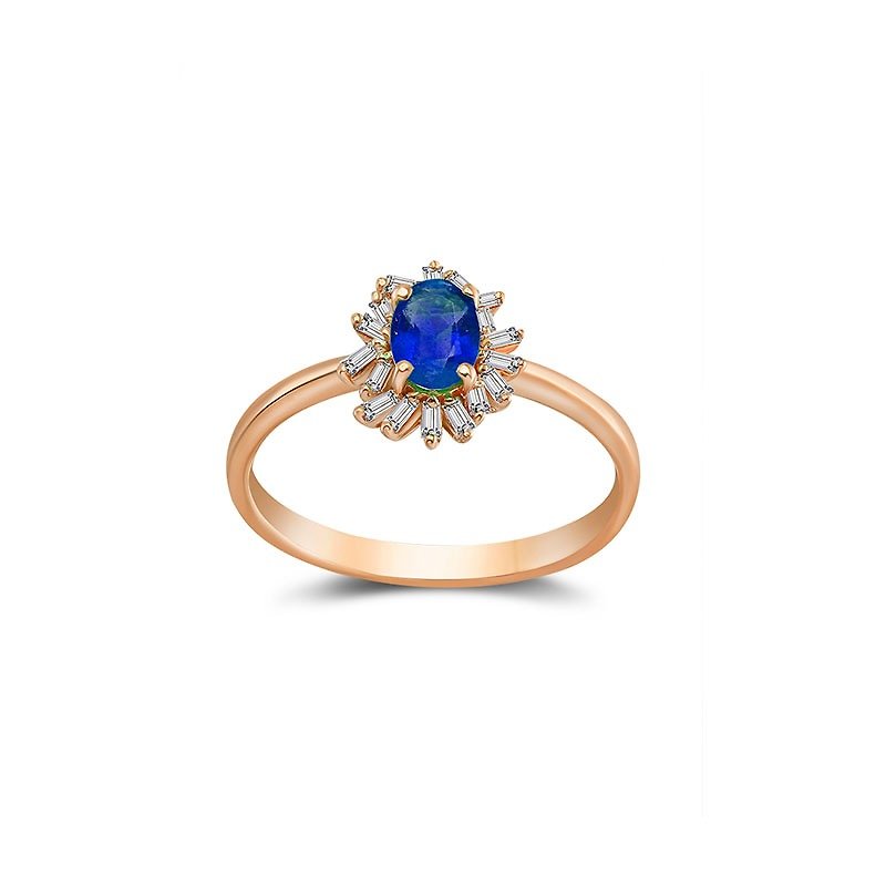 18k蓝宝石戒指以不规则钻石包边 - 戒指 - 纸 蓝色