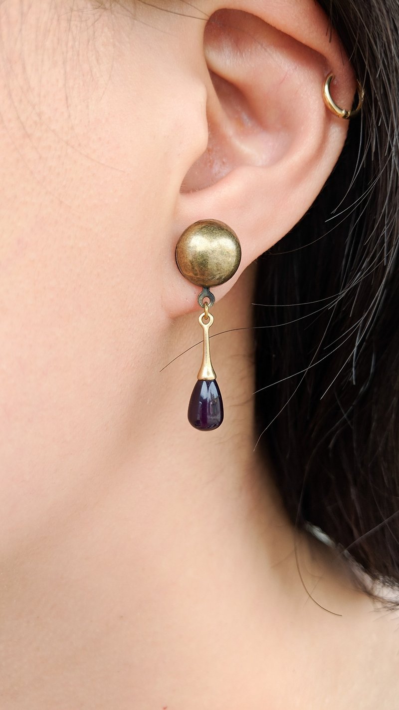 黄铜耳针式紫水晶耳环 - 耳环/耳夹 - 宝石 紫色