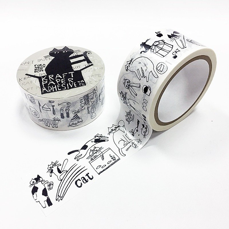 仓敷意匠 x 中西直子 虎斑猫BON BON 白色牛皮纸胶带 (99204-01) - 纸胶带 - 纸 白色