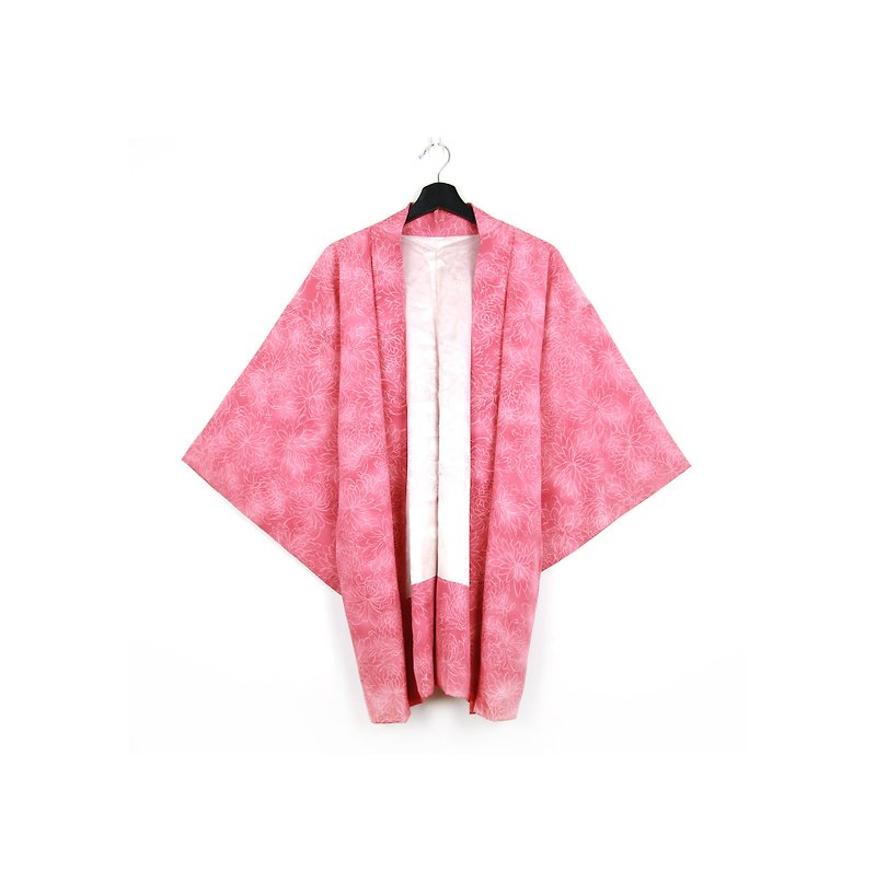 Back to Green-日本带回羽织 粉红 白线花朵 /vintage kimono - 女装休闲/机能外套 - 丝．绢 