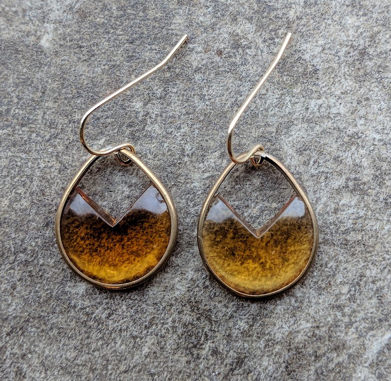蜂蜜色古董玻璃圆型耳环 - 耳环/耳夹 - 玻璃 橘色