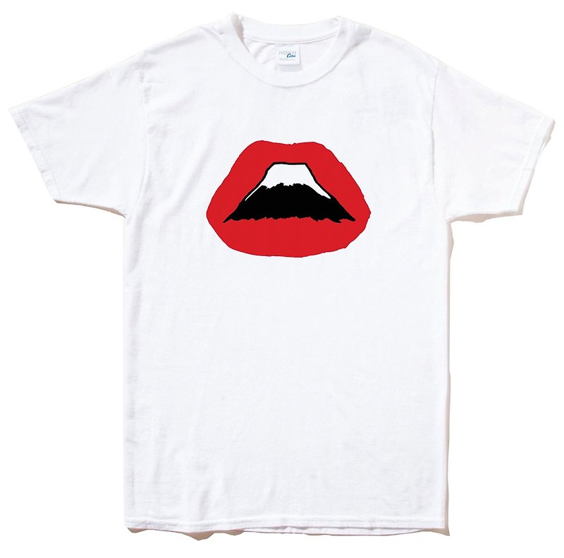 Lips Mt Fuji 短袖T恤 白色 嘴唇富士山 日本 风景 樱花 太阳 雪 自创 品牌 文青 Hipster - 男装上衣/T 恤 - 棉．麻 白色
