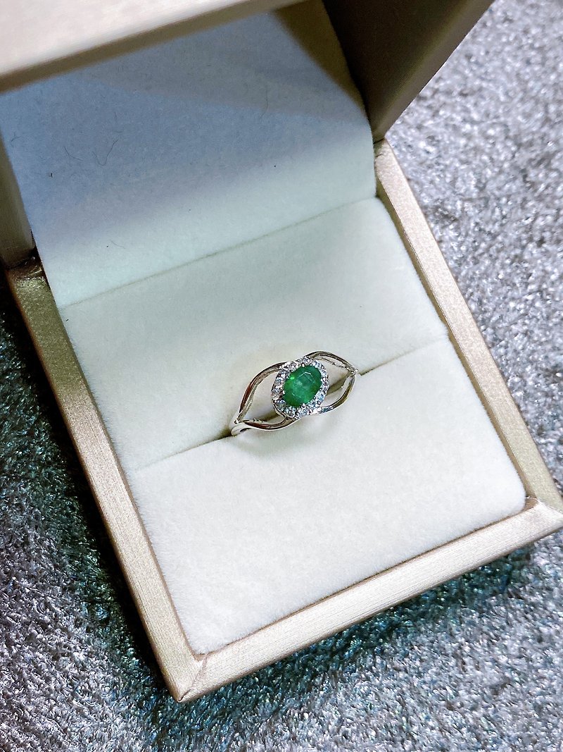 切面 祖母绿 戒指 印度制 手工制 925纯银 - 戒指 - 宝石 绿色