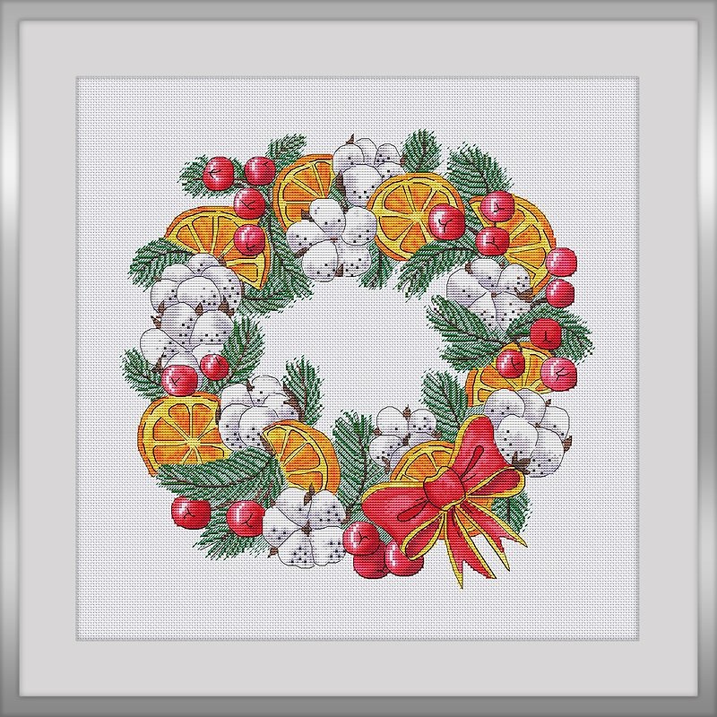 Cotton wreath Cross Stitch Pattern PDF. Christmas wreath. Xmas home decor - 编织/刺绣/羊毛毡/裁缝 - 绣线 