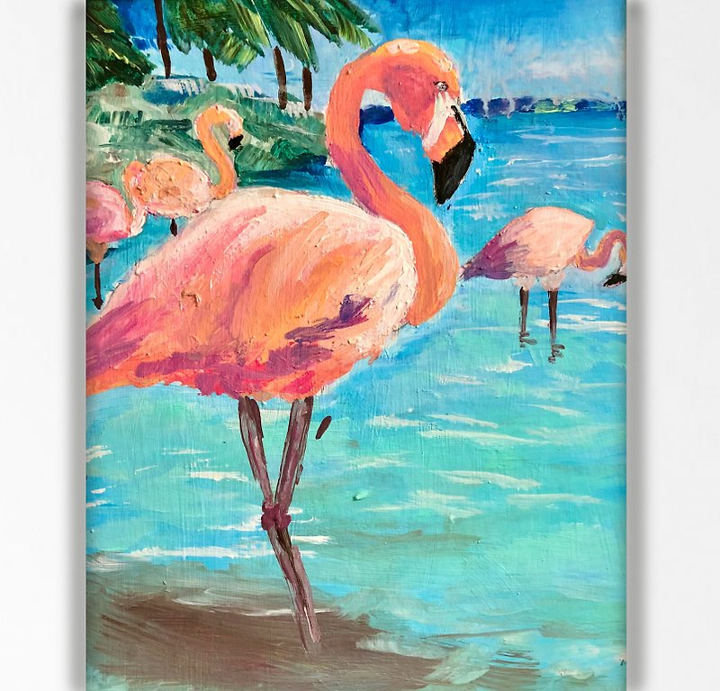 Bird painting, Pink Flamingo Original Framed painting 20x25 centimeter Fauna Art - 海报/装饰画/版画 - 其他材质 