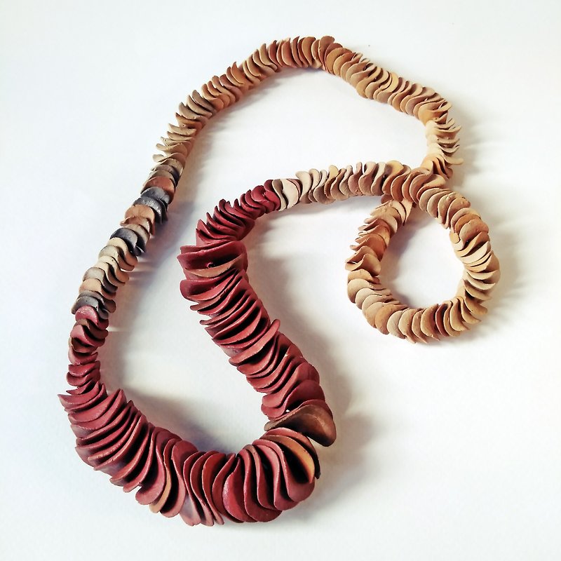 Handmade Clay Beads Necklace (Earth tone) - 项链 - 陶 