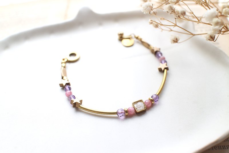 小粉星-紫水晶 碧玺 黄铜手环 - 手链/手环 - 其他金属 多色