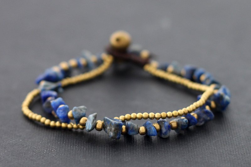 青金石石黄铜双链手链简单串珠 - 手链/手环 - 石头 蓝色