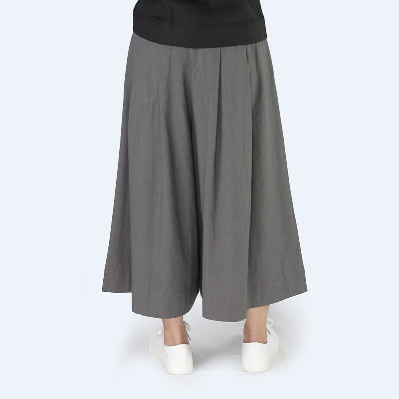 裤裙 - 天然棉麻 松紧带 女装裤裙 / 正灰色 - 女装长裤 - 棉．麻 灰色