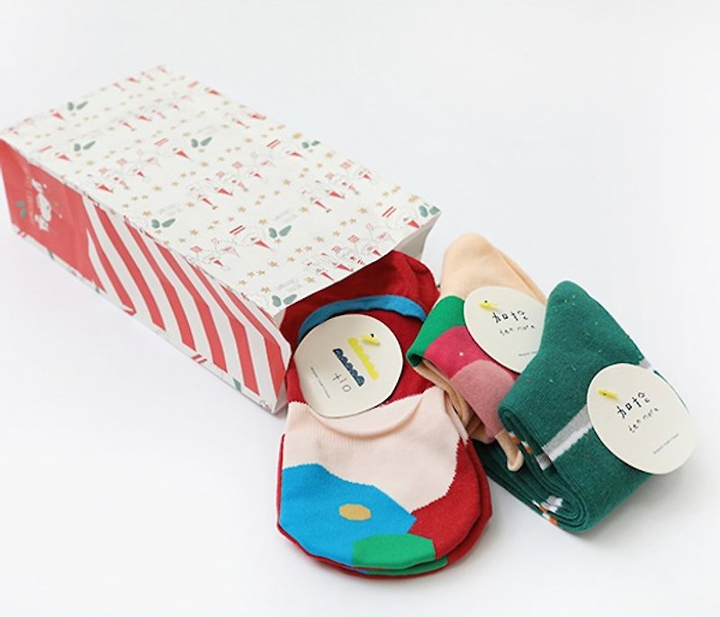+10・加拾｜橡树星星圣诞包裹╰ 藏在鞋底、露出鞋里都好看的交换礼物 - 袜子 - 棉．麻 绿色